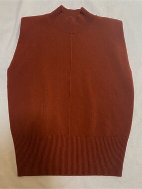 Banana Republic 100% Cashmere Vest Sweater XS Rust Brown Padded Shoulders Mock